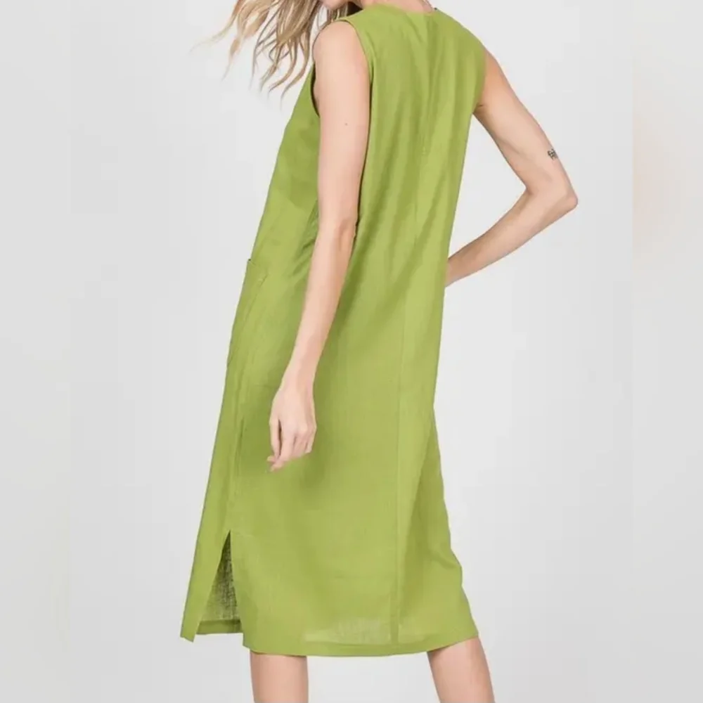 #36 SALE 🛑28 S,M,L FINAL PRICE Linen Blend Front Pockets Sleeveless Midi Dress - Picture 3 of 14